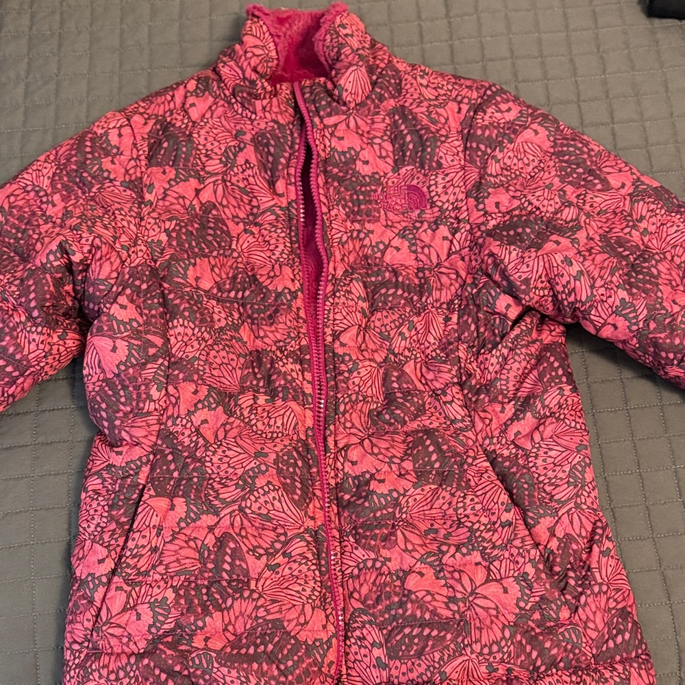 Pink North-face Butterfly Patterned Reversible  Jacket